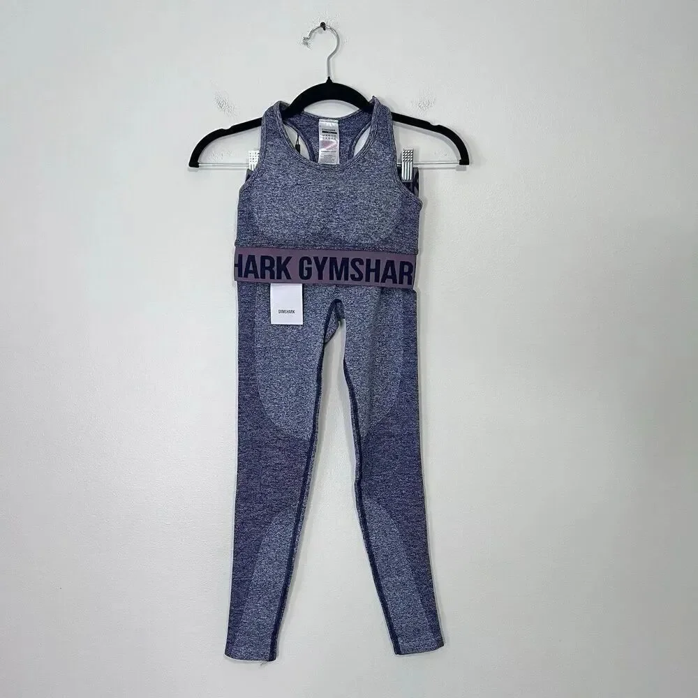 Gymshark Flex Seamless Leggings and Sports Bra Set Size XS NWT Navy Marl Purple